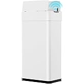 Arlopu 21.1 Gal Automatic Trash Can, 80L Stainless Steel Motion Sensor Garbage Bin, Touchless Brushed Wastebasket, W/Butterfly, Soft-Close Lid, for Living, Dinning Room, Kitchen (White)