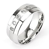 6mm Wide 316L Stainless Steel Ring 5 clear CZ gem Band