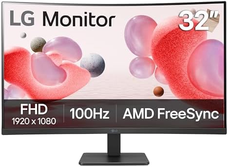 LG 32MR50C-B Curved Monitor 32-Inch FHD 100Hz AMD FreeSync OnScreen Control Dynamic Action Sync Black Stabilizer Tilt Stand (HDMI) - Black