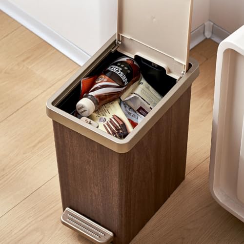 XTECH Wood Grain Garbage Bin, Multifunctional Garbage Bin, Light Luxury Imitation Wood Grain Bedroom Living Room, Garbage Receptacle Bin for Rooms, Kitchens, Home Offices (Square(15L))