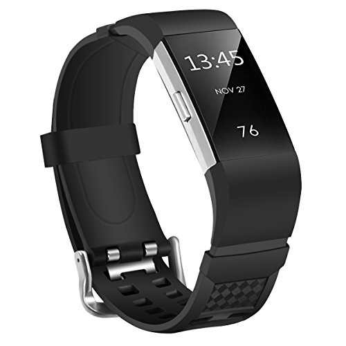 MoreToys Silicone Adjustable Replacement Accessory Sport Watch Band Wrist Strap Bracelet for Fitbit Charge 2 Fitness Wristband (Black)