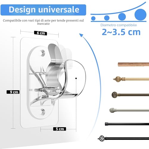 No Hole Curtain Hooks, Adhesive Curtain Hooks with Screws - Curtain Rod Bracket/Holder for Bathroom, Kitchen, Living Room, Bedroom (Transparent 4 Pieces)