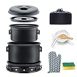 urbenfit Camping Cookware Set with Gloves, Portable Lightweight Cookware Mess Kit Safety Outdoor Backpacking Gear for Camping Hiking Picnic Fun