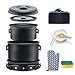 urbenfit Camping Cookware Set, with Aluminum Pot with Lid, Bowl, Wooden Spatula, Spoon with Stainless Steel Handle, Cleaning Sponge, Thick Gloves