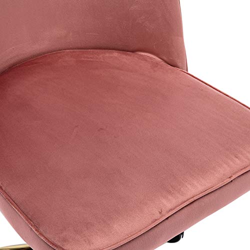 Guyou Pink Velvet Gold Desk Chair with Wheels Armless Upholstered