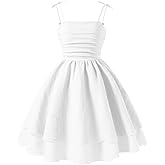 EIAY Shop Girls Summer Dresses Strap Flowy Tiered Ruched Smocked Back Casual Beach Sundress for 8-14 Years White 9-10 Years
