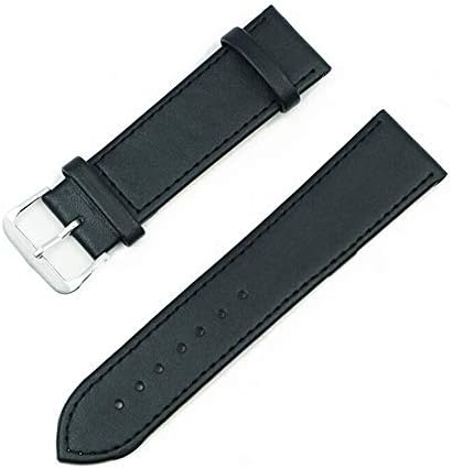 Fose 20mm Watch Band - Genuine Leather Watch Strap (Flat Black with No Pattern)