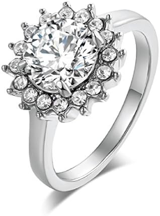 KandyCharmz Beautiful Crystal Sunflower Womens Ring SIZE 8 Silver Plated Elegant Ring Fashion Jewelry 310
