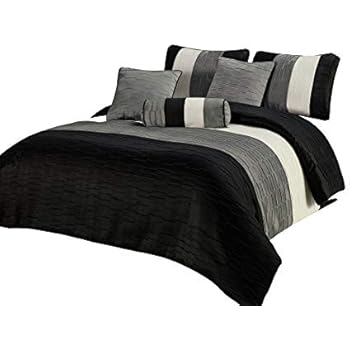 Amazon Com Amber Queen Size 7pc Comforter Set Black Silver