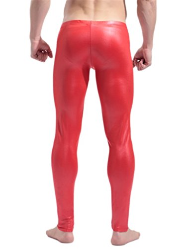 iYunyi Mens Long PU Leather Club Dance Pants Skinny Muscle Tights Leggings