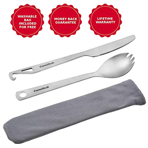 CORAXTECH Minimalist Titanium Cutlery Set Titanium Spork and Titanium