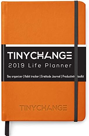 TinyChange 2019 Planner - Best Daily & Weekly Journal to Achieve Goals, Stay Productive and Live Happier - Hardcover, with 2 Sticker Sheets, Bookmarks, Thank You Cards & Fold-able Ruler Inside Free