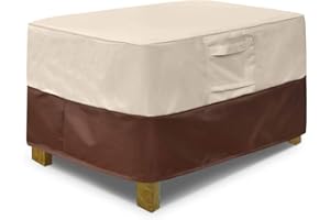 Vailge Rectangle Patio Ottoman Cover, Waterproof Outdoor Ottoman Cover with Padded Handles, Patio End Table Cover, Heavy Duty Patio Furniture Covers (Medium,Beige & Brown)