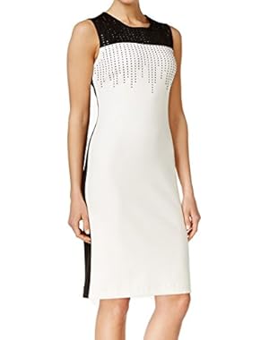 Calvin Klein White Women's Sheath Embellished Dress Black 14