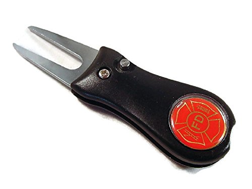 FD FIRE DEPARTMENT LOGO ON SWITCHBLADE GOLF DIVOT TOOL NEW