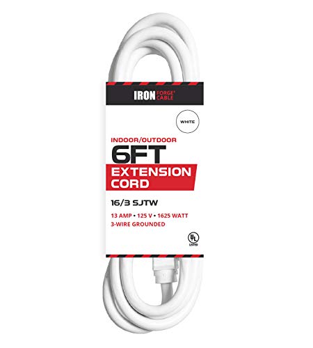6 Ft White Extension Cord - 16/3 Durable Electrical Cable