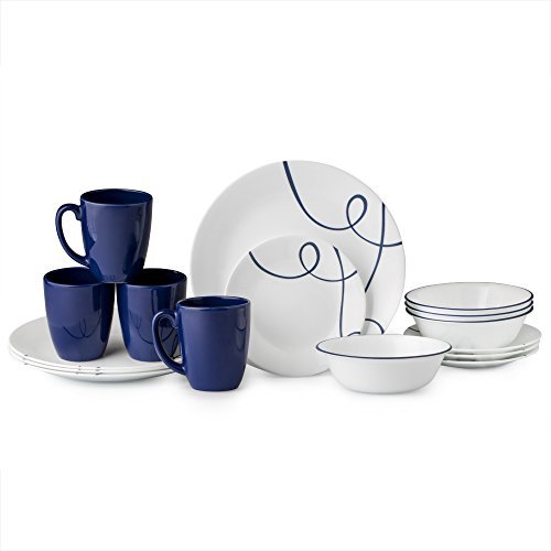 Corelle 16 Piece Lightweight and Chip Resistant Livingware Dinnerware Set, Lia Blue