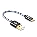 iKits Short Micro USB Cable 0.5ft Nylon Braided High Speed Durable Sync and Charge Cord Compatible with S7, HTC, LG & etc, Metal Plug & Mixed Color Cotton Jacket, USB 2.0 A Male to Micro B [5-Pack]