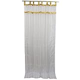 Mogul Moroccan 2 Sari Curtains Organza Sheer White Window Panels Gold Indian Drapes (Length:96")