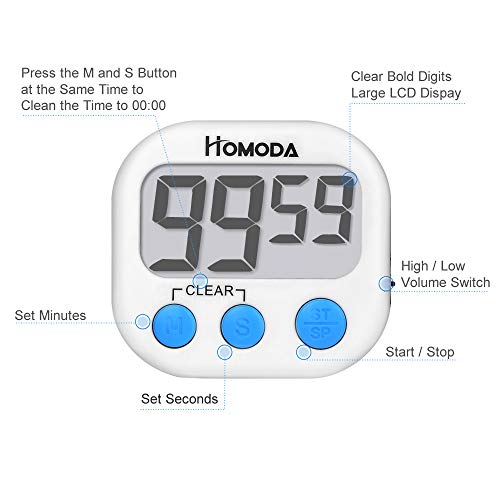 2 Pack Digital Kitchen Timer, Upgraded Cooking Timer, Big Digits Loud Alarm Magnetic Backing, Stand, Large LCD Display (White, Battery Included)