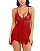Ababoon Women V-Neck Floral Lace Lingerie Set Mini Babydoll Mesh Chemise Halter Outfits with G-String