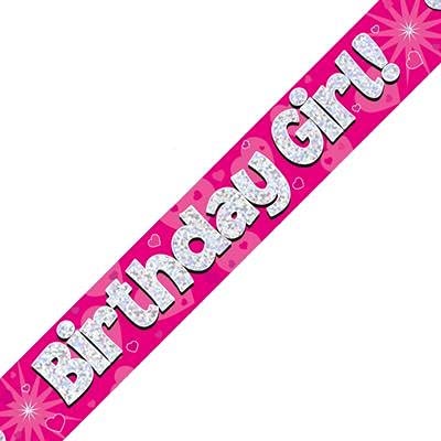 British Ballet® Birthday Girl Banner (2.7m x 13cm) • Pink Party Decoration • Holographic Foil Pennant with Repeating Glitter Design • Reusable Birthday Garland for Indoor & Outdoor Use