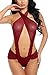 Avidlove Women Halter Lingerie Mesh Teddy Sleepwear Jumpsuit Lace Babydoll Dark Red Small