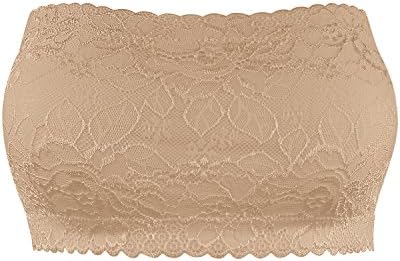 BA Women's Strapless Non-Padded Bandeau Floral Lace Tube Bra Tops TAUPE
