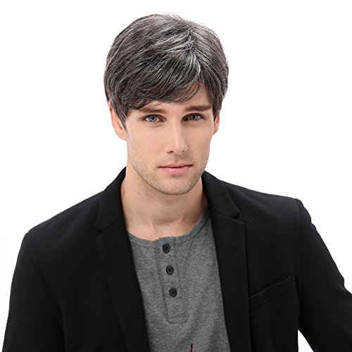 STfantasy Mens Male Guy Wig Short Layered Wavy Halloween Cosplay Party Hair w/Cap, 12