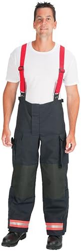TOPPS SAFETY EP02R11369-48 J Deluxe EMS Pants, 48" Waist (28" Inseam), Polyester/Cotton, Black with 2" Red/Orange-Silver-Red/Orange Triple Trim