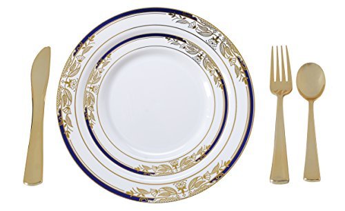 Plastic China Plate Silverware Combo Serving for 20 (115 piece set) Signature Blue - Thumbnail 6