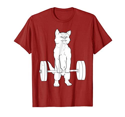 Mens Cat Deadlift Powerlifting T-Shirt 3XL Cranberry