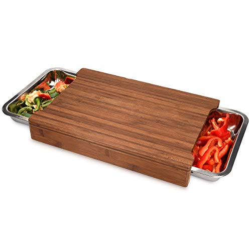 Navaris Cutting Board with Trays Wood Chopping Board for Kitchen with