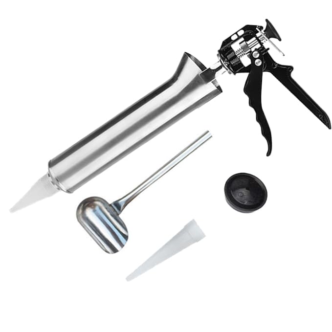 Photo 1 of CIFUPUQU Mortar Pointing Grouting Gun,Cement Caulking Gun Mortar Grouting Tool,Stainless Steel Hand Caulk Gun 2 Nozzles Cement Spray Applicator Tool