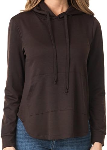 coul J B7-023 Women's Casual Curved Round Hem French Terry Hoodie Sweater w/Kangaroo Pockets (Brown_XX-Large)