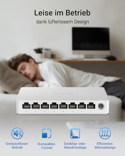 BrosTrend 8 x 2.5 Gigabit Ports Ethernet Network Switch, 2.5 Gbps Unmanaged LAN Switch 8 Port for Home or SOHO Networks Fanless Desktop/Wall Mounting Plug and Play, Lifetime Protection LAN Splitter