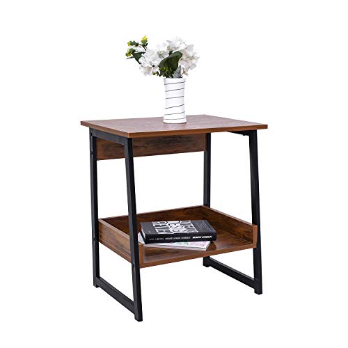 image for HOFOME End Table for Living Room, 2 Tier Storage Side Table, Metal Nig
