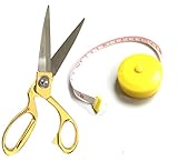 8 Inch Gold Plated Heavy Duty Stainless Steel Professional Scissors - with Free Retractable Tape Measure