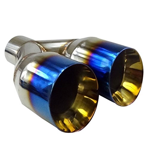 Set of 2 Blue Burnt Exhaust Duo Slant Polished Tip Staggered 2.5"In 3.5