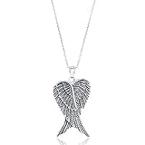 Sterling Silver Double Angel Wings Heart / Silver or Rose Tone Created Blue / White or Pink Opal Angel Wings 18