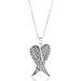 Sterling Silver Double Angel Wings Heart/Silver or Rose Tone Created Blue/White or Pink Opal Angel Wings 18