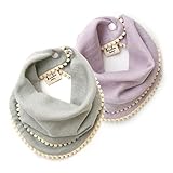 kishu baby Girl Bibs 2-pk Sage and Lavender Pom Pom Bib Gift Set for Girls, Multicolor, One Size