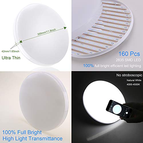 LED Ceiling Lamp, OOWOLF Modern 22W Led Ceiling Light Fixture Ultra Thin 11.8in IP44 Waterproof 1900LM 4500K Natural White for Bathroom Bedroom Kitchen Living Room Dining Balcony Corridor