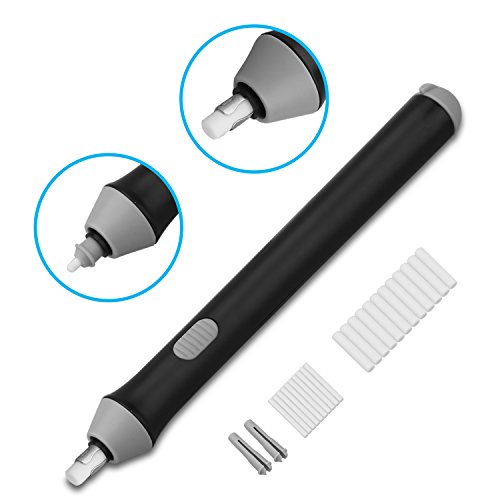 Electric Eraser Kit - XREXS 2 Size Refills Battery Operated Eraser with 22 Eraser Refills (10 Thick and 12 Thin), Auto Pencil Eraser for Students, Artists 2 AAA Batteries not included (black)