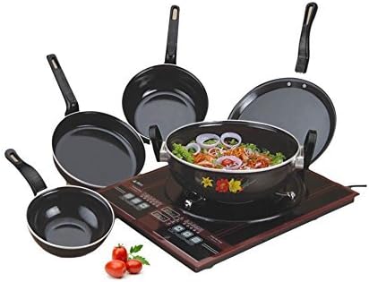 NAOE Induction Base Stainless Steel Cookware Pan Set, 5-Pieces, Black