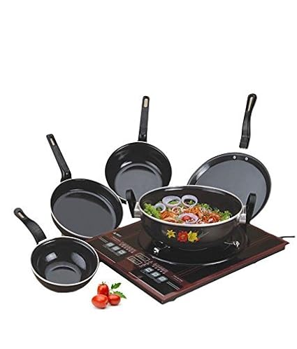 NAOE Induction Base Stainless Steel Cookware Pan Set, 5-Pieces, Black