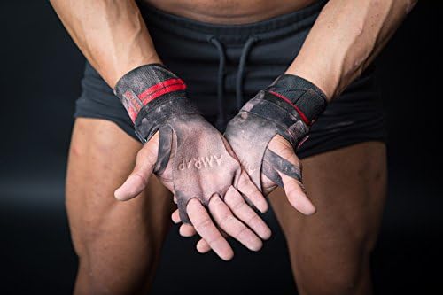 GOAMRAP 3 For 1 Deal, Genuine Leather Three Hole Hand Grips, Wrist Wraps and Breathable Mesh Carry Bag. Great for Crossfit, HIIT, Power Lifting, Olympic Lifting, Pull Ups, Kettlebell! (Red, Medium)