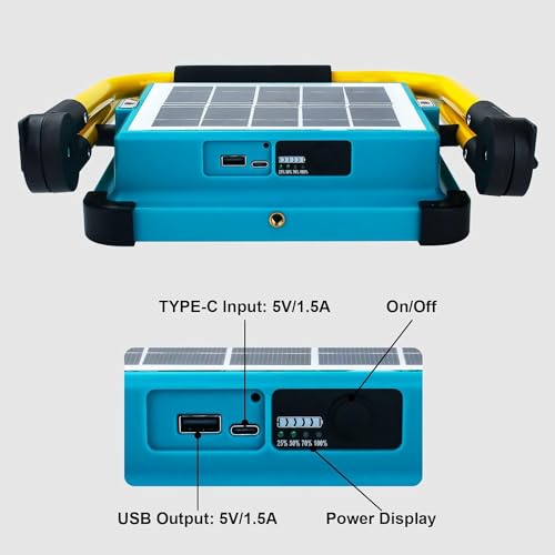 100W Reflector Solar Exterior Interior Portátil,Luz de Trabajo Led Recargable, 4 Modos, Luces de Campamento al Aire Libre Súper Brillantes, Senderismo, Iluminación del Lugar de Trabajo, Emergencia