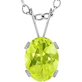 Gem Stone King 14K White Gold Yellow Lemon Quartz Solitaire Pendant Necklace For Women | 1.35 Cttw | Gemstone Birthstone | Oval 8X6MM | With 18 Inch Chain