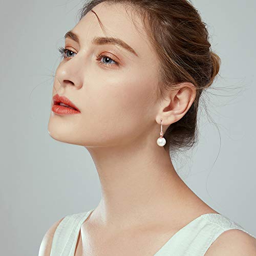 JORA Pearl Drop Earrings Rose Gold Plated Cubic Zirconia 11mm Simulated Pearl Dangle Earrings for Women Wedding Jewelry - Thumbnail 3
